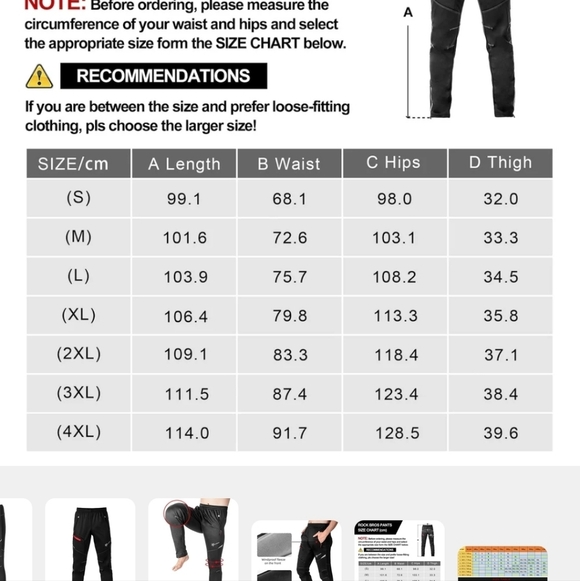 RockBros Windproof Thermal Fleece Winter Athletic Bike or Running Pants Size 2XL - Picture 7 of 7